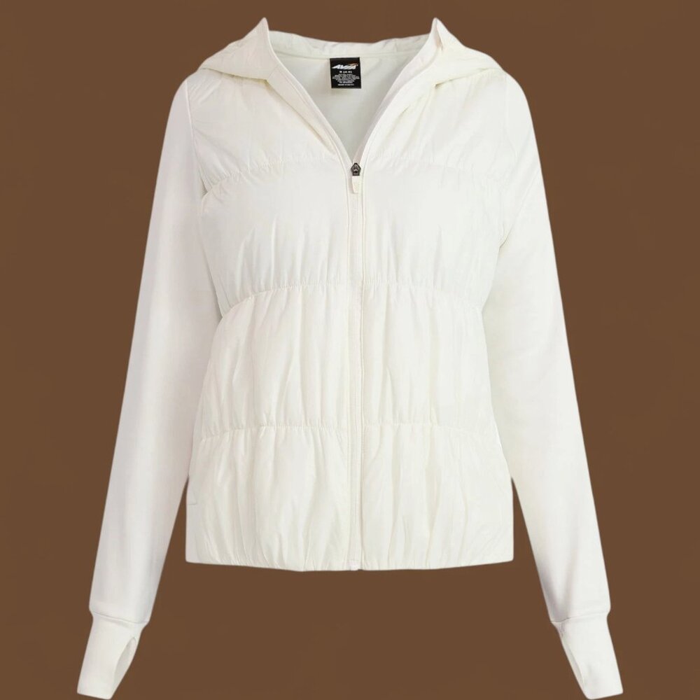 Avia Women White Quilted Puffer Jacket Hoodie Athletic Size 3XL Thumbholes